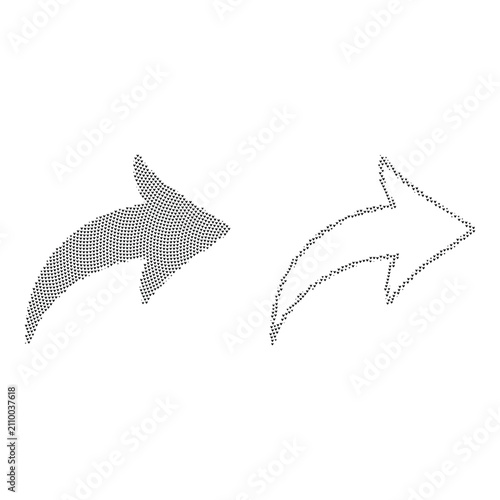 Curved share arrow icons filled and outline made of tiny heart shapes