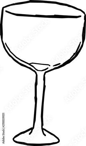Hand drawn cocktail glass with rounded bowl and short stem in clean black line art, classic barware illustration for cocktail menus and hospitality designs