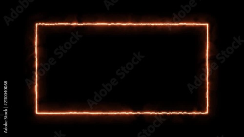 burning fire neon rectangle border animation loopable 4k alpha channel overlay.