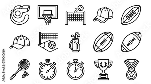 Fotografia Sports Icons: Whistle, Basketball, Volleyball, Golf, Football, Tennis, Trophy, S