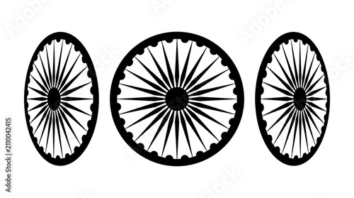 Tableau sur toile Ashoka Chakra vector set, black dharma wheel icons with 24 spokes, national symb