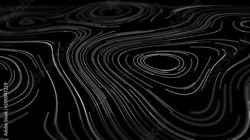 Abstract White Flowing Contour Lines on Dark Background