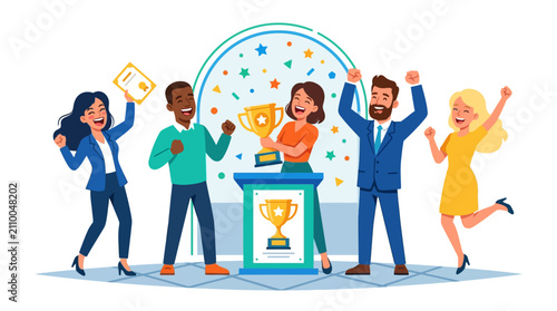 Team Celebration: Winners Receive Trophies with Confetti and Cheers