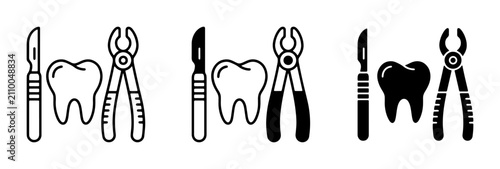 Bild auf Leinwand Dental Instruments Icon Set, Tooth Extraction Tools, Oral Surgery Equipment, Vec