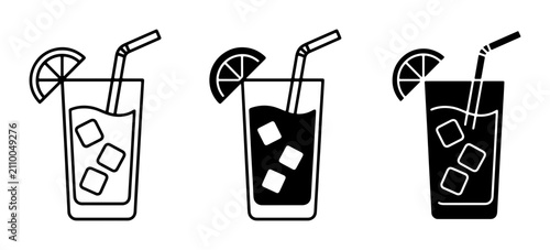 Foto Set of three cocktail icons, including outline, solid fill, and silhouette style