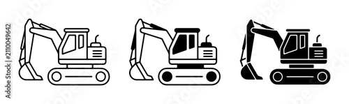 Картината върху платно Excavator Icons Set, Construction Machinery Vector Graphics, Heavy Equipment Lin