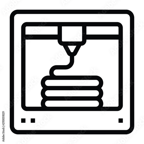 3D printer icon. Additive manufacturing symbol for industrial design and rapid prototyping.