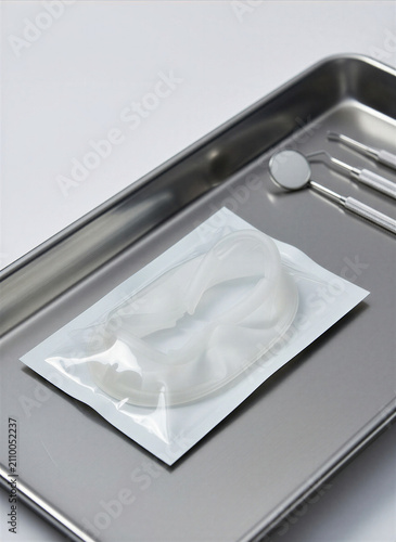 Sterile Dental Cheek Retractor in Transparent Pouch on Instrument Tray