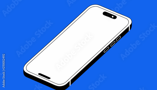 Realistic smartphone mockup in 3D perspective view. Modern blank mobile phone template for app design and digital presentation.