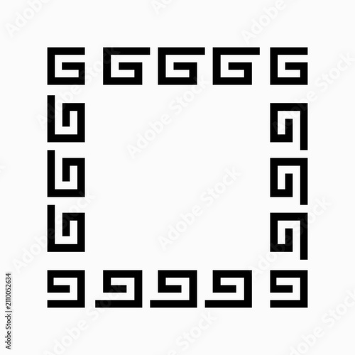 Classic square black Greek key frame on white. Minimalist meander border element for decorative tiles, framing artwork, and geometric patterns