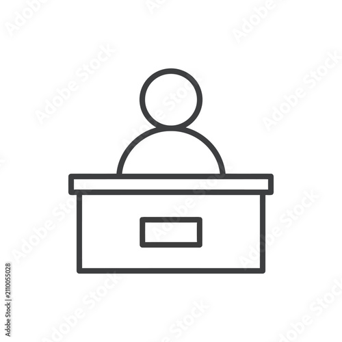 Receptionist icon at a front desk. Professional help desk or customer service symbol.