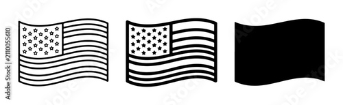 American Flag Icons: Line Art, Outline, and Solid Black Vector Graphics for Patriotic Themes