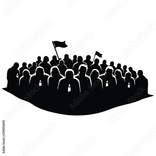 Fotografie People holding candles at a memorial vigil silhouette vector illustration line art style