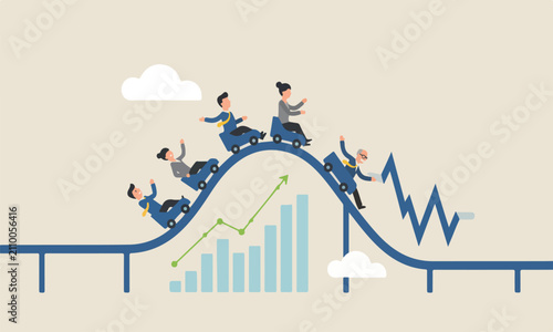 Photos Investment metaphor of riding roller coaster, financial stock market fluctuation