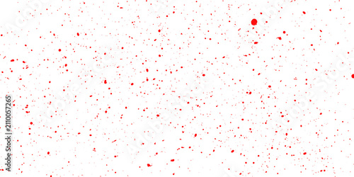 Red glitter particles on white background. Festive confetti overlay for holiday design.