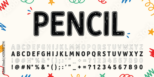 Hand drawn childish pencil font, playful alphabet kid scribbles with crayon texture. Grunge bold pen letters and numbers doodles, cute vector scrawled abc font for school and kindergarten