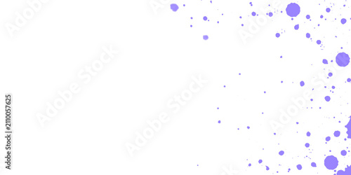 Purple paint splatter background. Abstract ink drops on white paper texture.