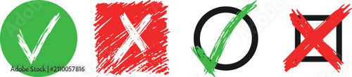 Cuadro en lienzo Checkmark and cross icons set with green and red