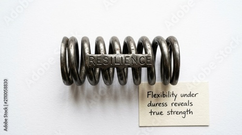 Metal spring with RESILIENCE inscribed showing strength and flexibility