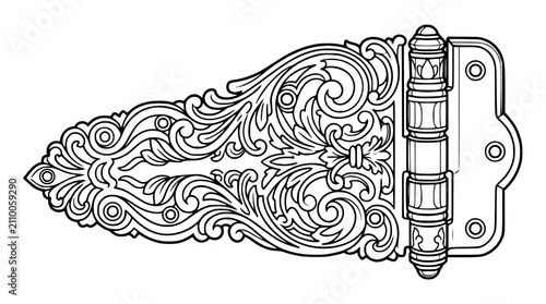 Vintage Ornate Decorative Door Strap Hinge Line Art Illustration