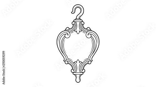 Vintage ornate baroque pendant line art illustration with scrollwork ornament