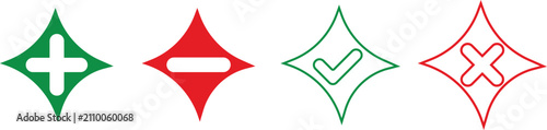 Bild auf Leinwand Four diamond shaped icons with plus minus check cross symbols