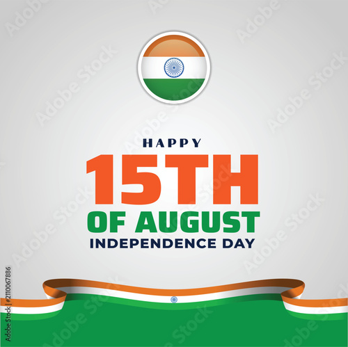 Happy 15th August Indian Independence Day Poster with Waving Flagpole