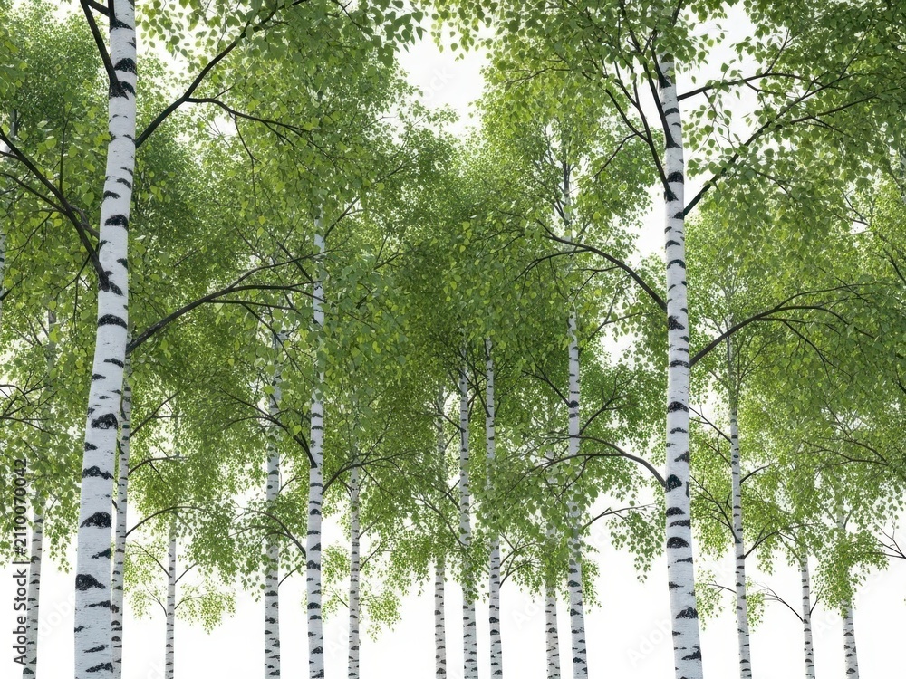 Fototapeta premium Group of birch trees isolated on white background