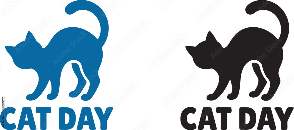 Naklejka premium Minimalist vector illustration of a stylized cat silhouette with text for celebrating international cat day on a simple clean white background
