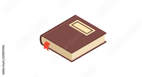 Photos Closed brown hardcover book with red ribbon bookmark