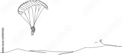 Canvas Print Continuous one line drawing brave person is paragliding, suspended high beneath fully inflated chute, thrill and airborne freedom of extreme sport