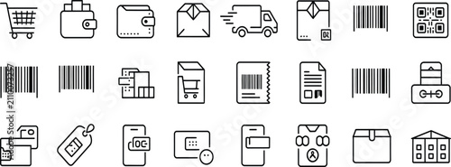 Foto E-commerce and Online Shopping Line Icons Set: Digital Retail, Delivery, and Pay