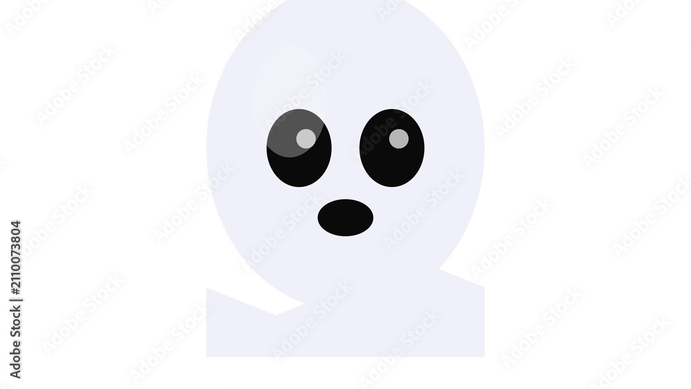 Fototapeta premium Cute cartoon ghost with big eyes and mouth, isolated on transparent background