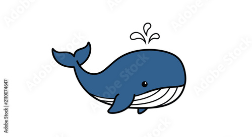 Cuadro en lienzo Friendly blue whale swimming and spouting water