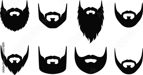 Fotografie Beard Silhouette Collection with Mustache and Facial Hair Styles Isolated Vector