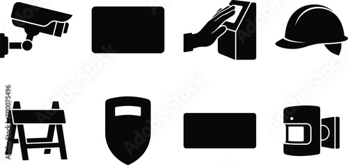 Photos Construction Safety and Security Silhouette Icons Collection with Workplace Prot