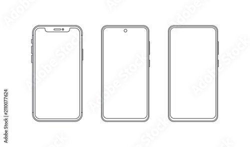 Obraz na płótnie Set of modern smartphone outline icons, mobile phone templates with different sc