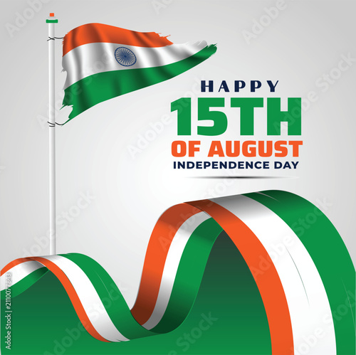 Happy 15th August Indian Independence Day Poster with Waving Flagpole