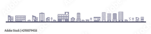 Modern City Skyline Silhouette with Urban Buildings and Street Elements