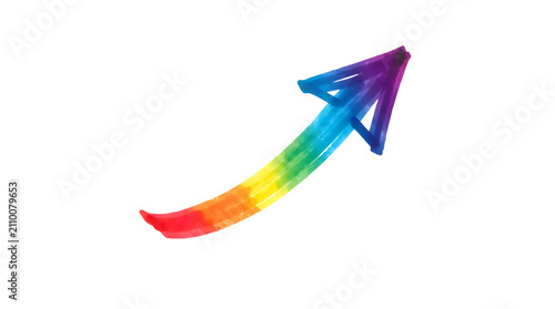 A vibrant rainbow colored arrow pointing up and to the right representing growth progress and success in a creative artistic style with a hand drawn texture and bright gradient colors