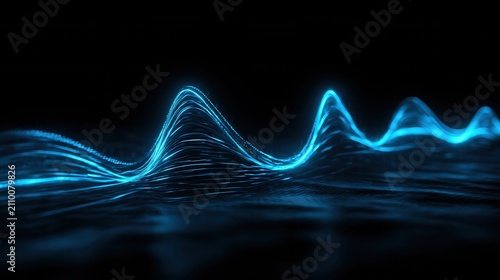 Blue neon waveform on black background