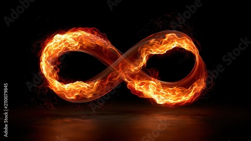 Fiery infinity symbol on black background