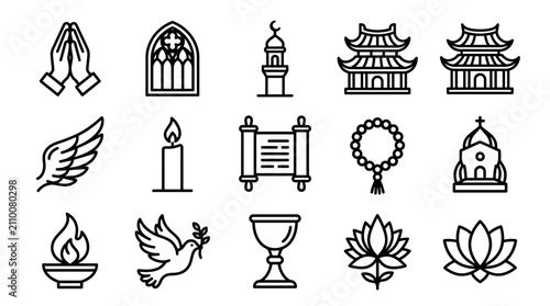 Foto Diverse Religious Symbols Icon Set: Faith, Spirituality, Worship, Culture, Belie
