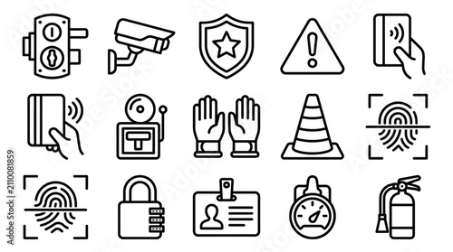 Quadro su tela Security and Safety Icons: Access Control, Surveillance, Protection, Alert, and
