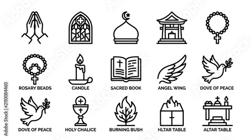 Принти на полотні Collection of Religious Icons: Prayer, Faith Symbols, Worship, Spirituality, Div