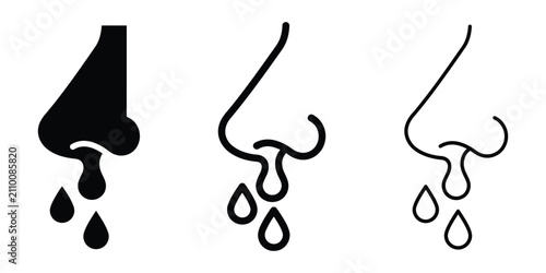 Runny nose icon silhouette vector outline and line art
