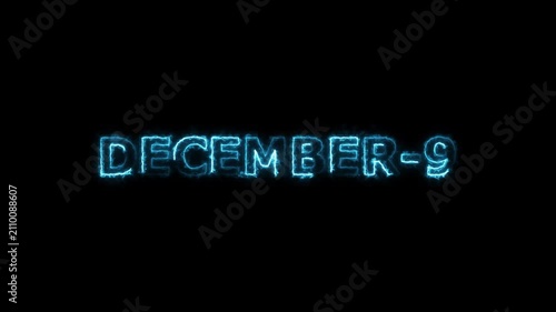 December 9 Glowing Neon Text Animation on Black Background 4K Video.