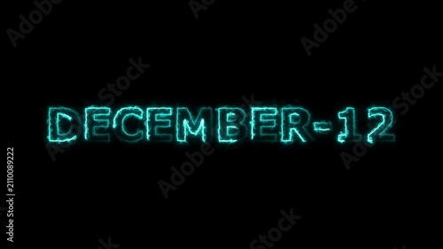 December 12 Glowing Neon Text Animation on Black Background 4K Video.