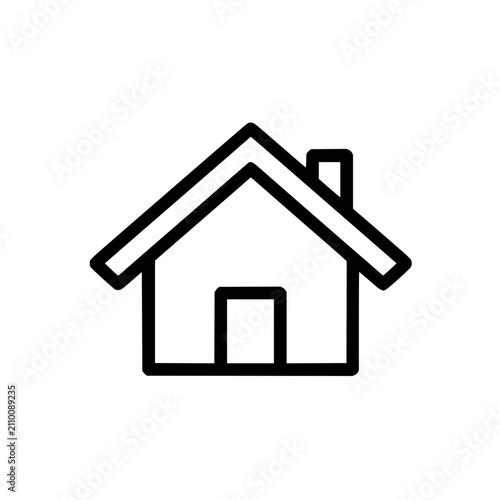 Simple black line icon of a house with a chimney isolated on white background