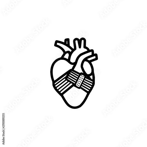 Anatomical human heart with a medical bandage wrap for healing and recovery concept